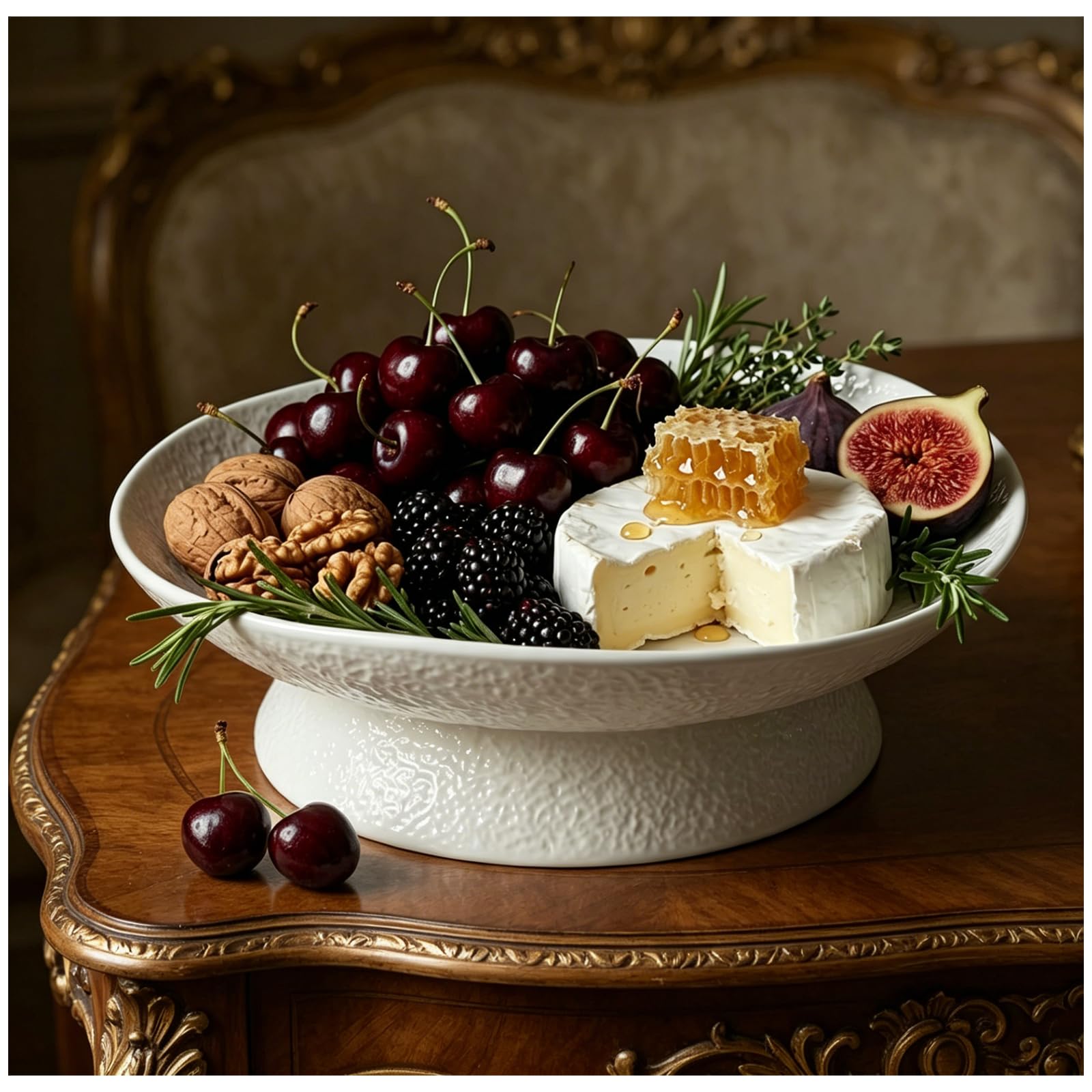 NUOBESTY 28 cm Ceramic Fruit Bowl, White Pedestal Serving Dish
