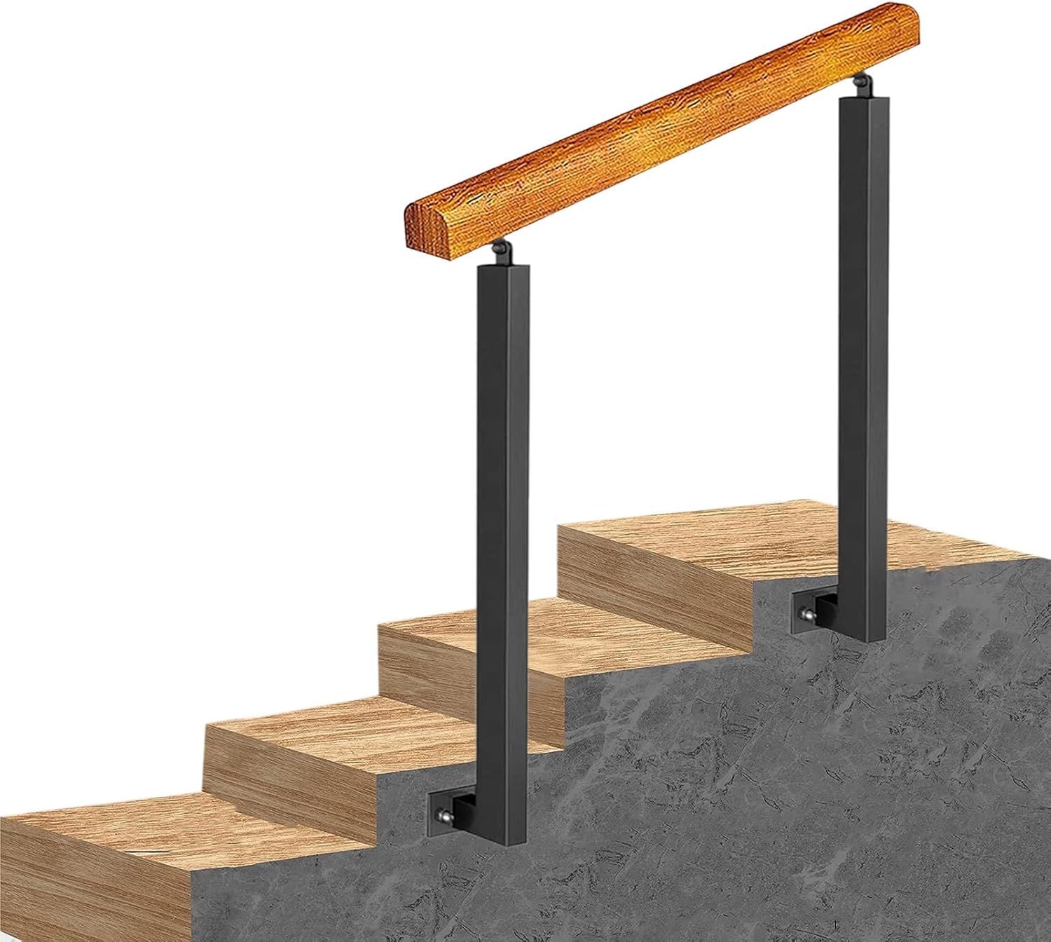 24 Step Wood Railing Handrail for Stairs for Indoor Outdoor Steps