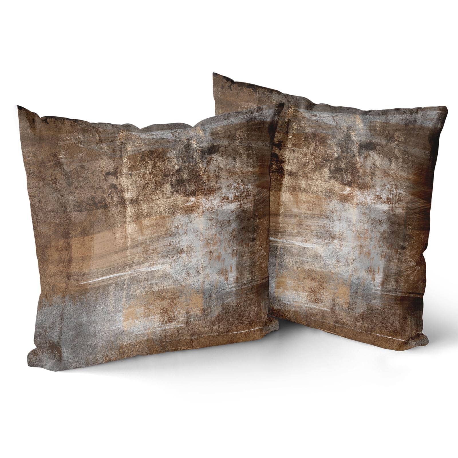 Giwawa Brown Grey Pillow Covers 18x18 Inch Set of 2 Abstract Dark Brown Rust Art Painting Pillow Case Decorative Modern Farmhouse Cushion Covers for