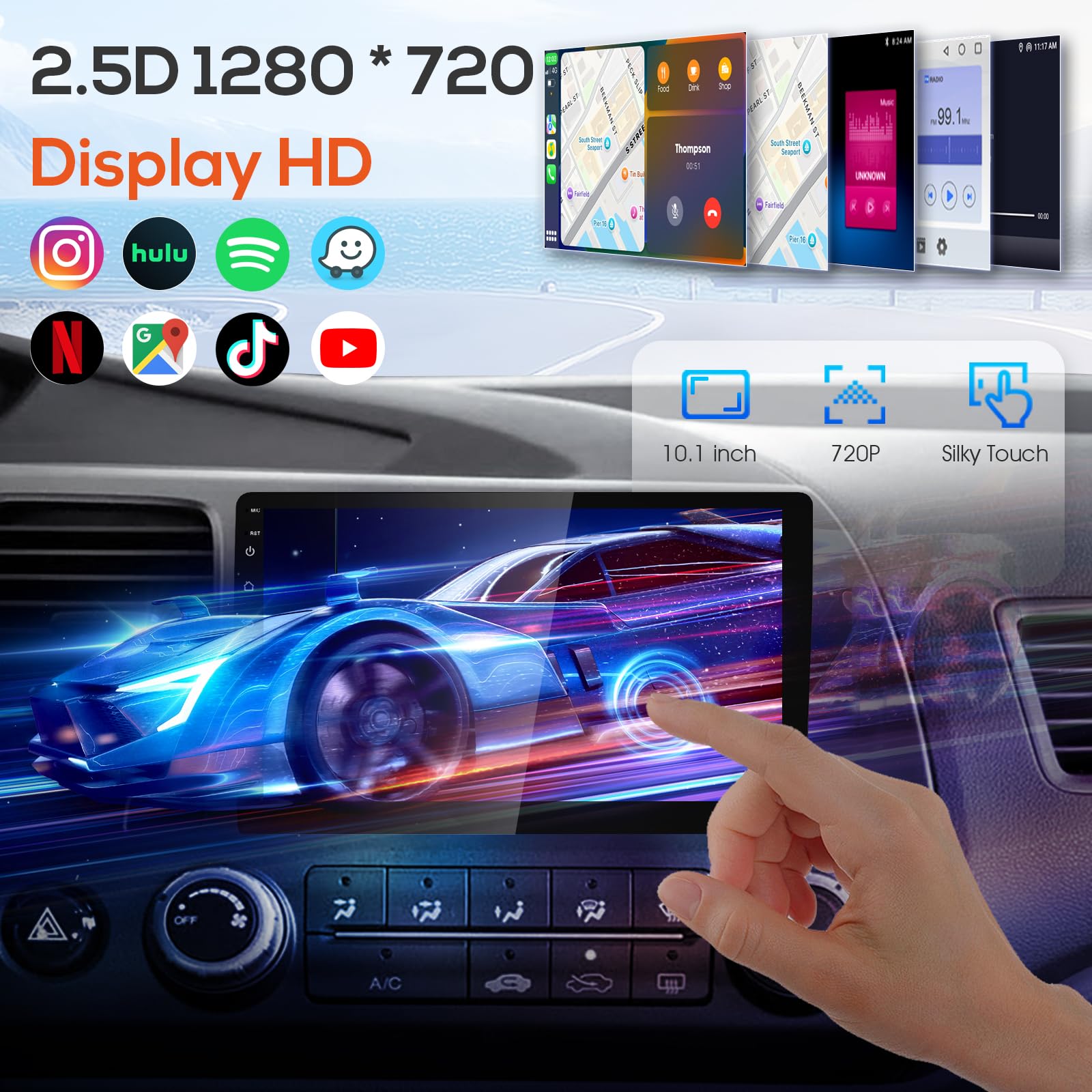 Haudio 2 Din Radio Samochodowe z CarPlay i Android Auto, 10.1Calowy Ekran z Mirror Link,GPS,Sterowanie Głosowe,SWC/FM/AM/RDS,25 Zestawów UI Pasującego do Wszystkich Samochodów,Bez Kamery Cofania 2+64G