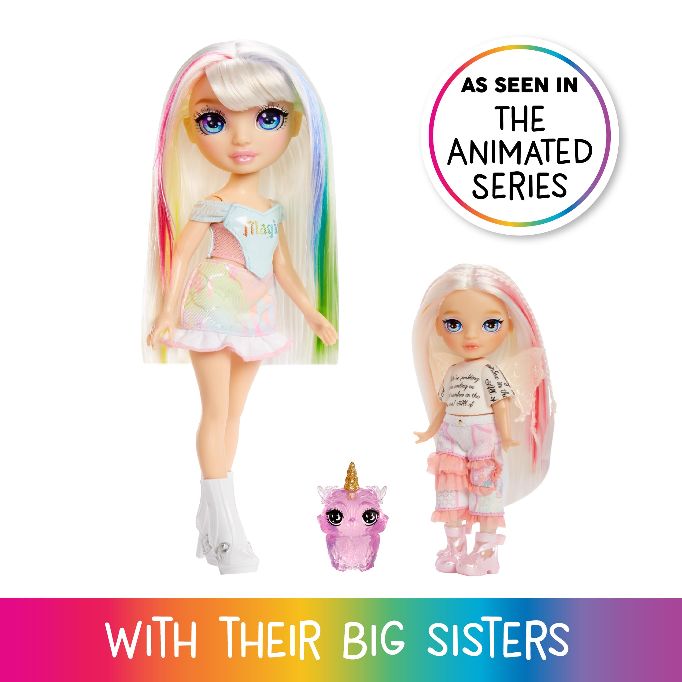 Rainbow High Littles Rainbow Fantasy Fairies & Pet — Opal, Rainbow — 14-Centymetrowa lalka Przegubowa i sowa z Wymiennymi Skrzydłami, Prezent dla Dzieci od 4 lat