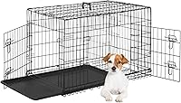 FDW 24 Inch Dog Crate for Small Dogs - Folding Metal Wire Cage with Double Doors, Divider Panel & Leak-Proof Tray, Black