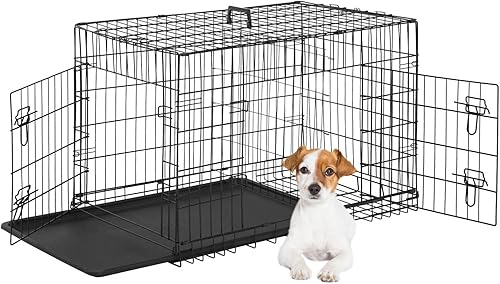 FDW Jaula para perros pequeños de 24 pulgadas plegable de metal con alambre para mascotas, doble puerta con panel divisor para interiores y