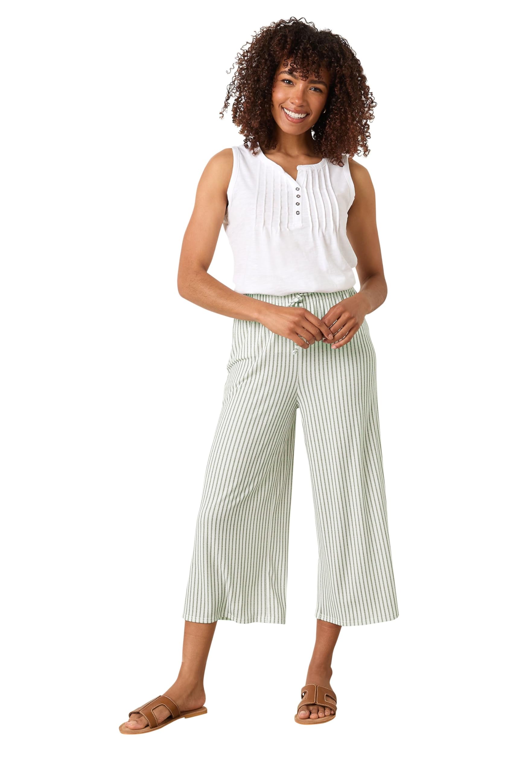 M&Co Women's Green Petite Stripe Wide Leg Culottes In | Size: 18