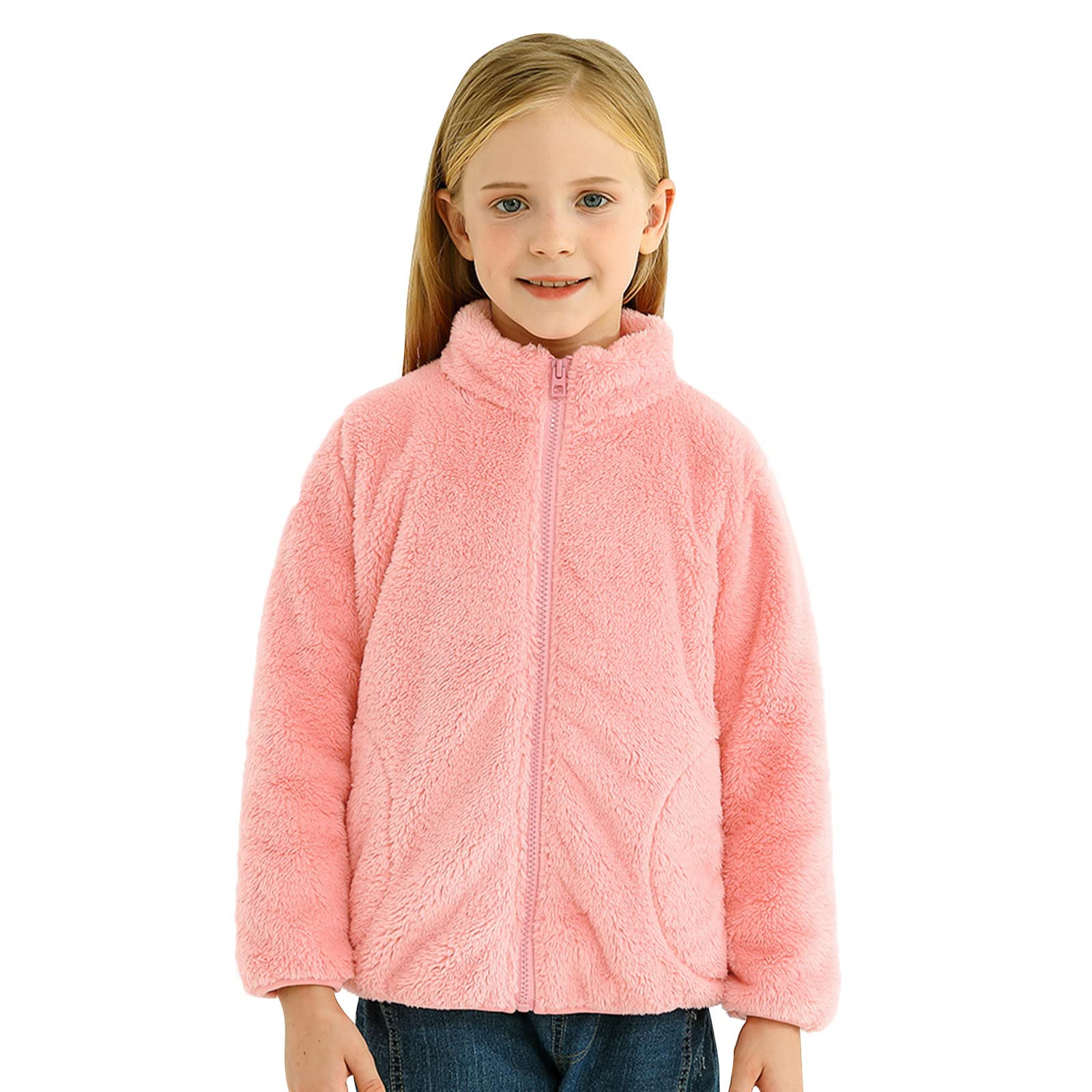 RNTOP Girls Boys Soft Fleece Jacket Long Sleeve Thicken Warm Winter Coat Kids Toddler Zip Up Outerwear (Pink, 3-4 Years)