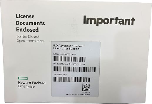 BestParts ILO 3/4 / 5 Advanced 1 Server License 1year Support Compatible with HPE ProLiant DL360 DL380 DL580 G8 / G9 / G10