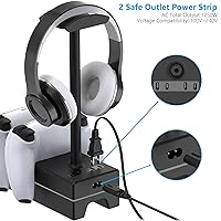 Vista 5 de PS5 Controller Charger with USB Charging Port and AC Outlet, RGB DualSense Charging Station Dock for Playstation 5 Controllers with Headphone Stand