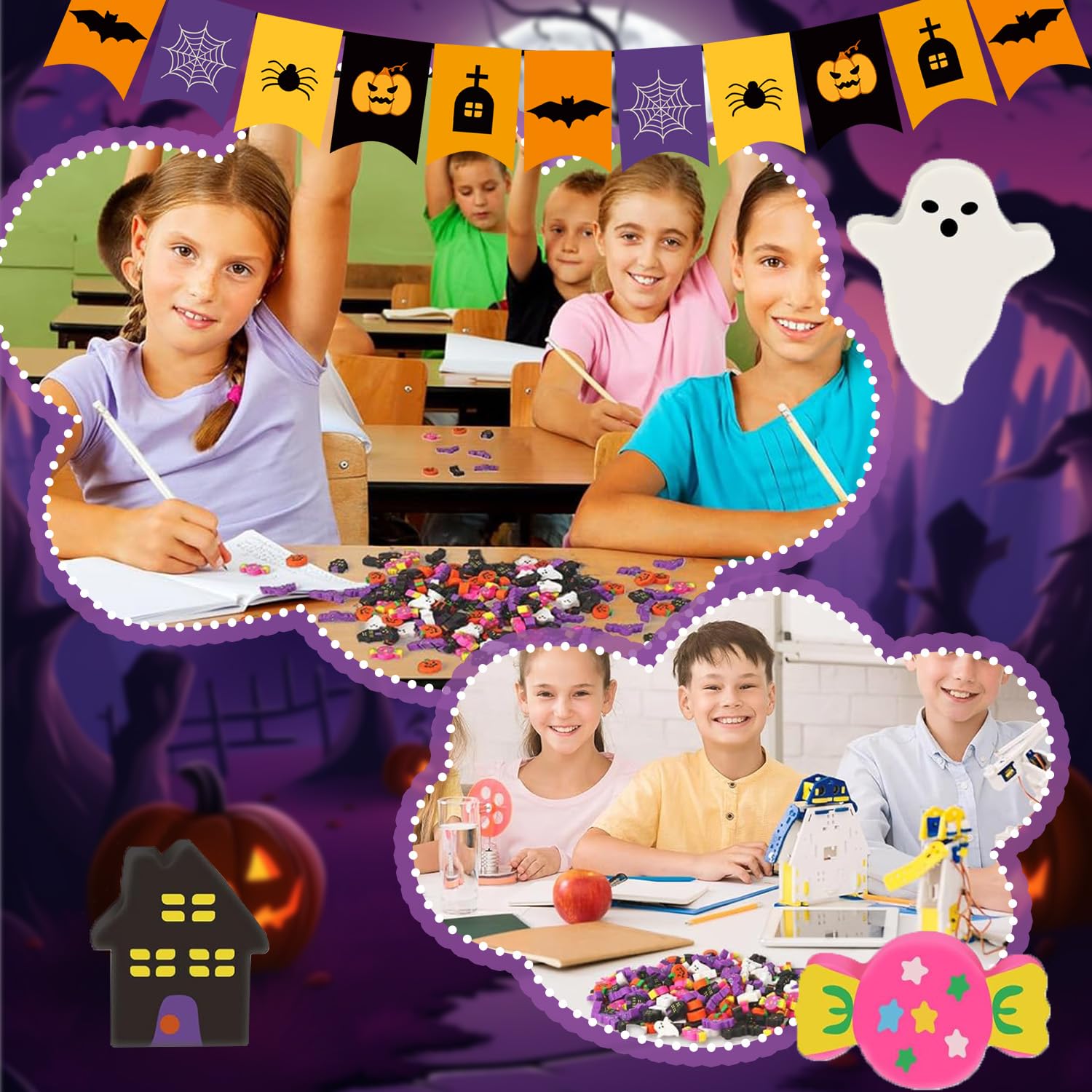 Mini gomme da cancellare di Halloween per bambini, a forma di zucca, dolcetto o scherzetto per feste di Halloween, mini premi decorativi per la scuola, 100 pezzi