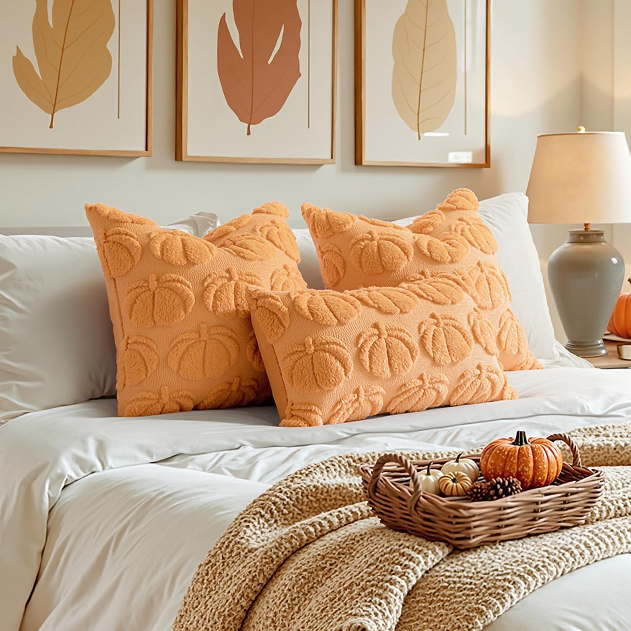MIULEE Fall Throw Pillow Covers 20x20 Set of 2 Autumn Decorations Pumpkin Accent Pillowcase for Outdoor Porch Sofa Couch Bed Living Room Plush Faux Fur Halloween Farmhouse Home Decor