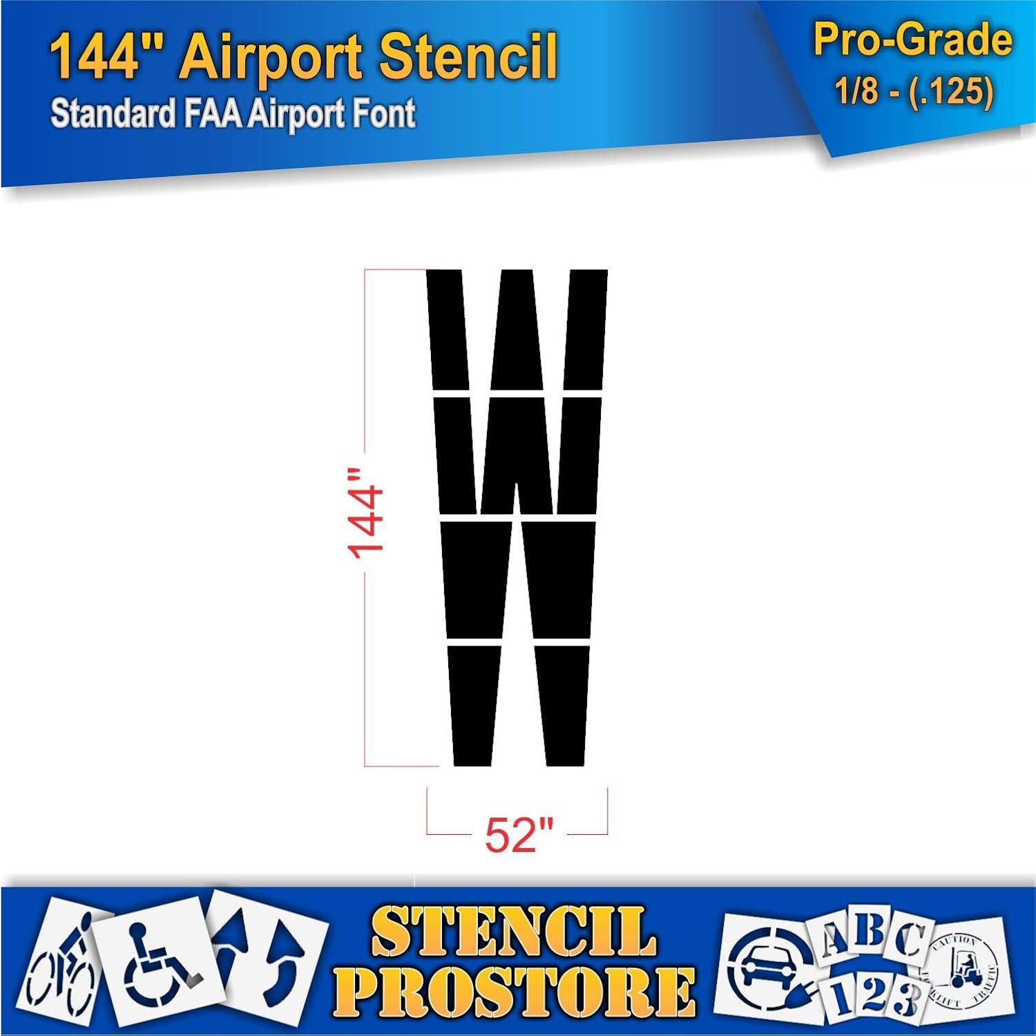 Airport FAA 144in. Letter W Stencil - 144'' x 53'' x 1/8" (128 mil) - Pro-Grade