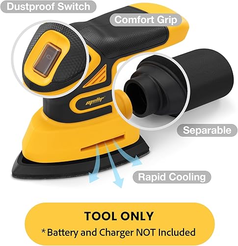 Miniatura 7 de Lijadora de detalles inalámbrica sin escobillas compatible con batería DeWalt de 20 V MAX (solo herramienta), lijadora de esquina ligera con caja de