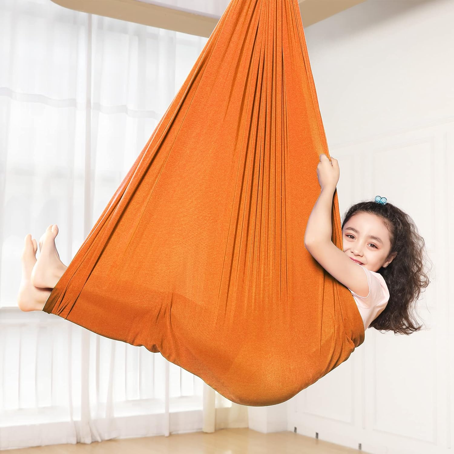 Kids Sensory Therapy Swing 360° Rotating Children's Swing Hammock Elastic Cuddle Hammock Indoor Hanging Chair for Boys Girls with Special Needs Autism ADHD SPD Asperger's Sensory Integration (Orange)