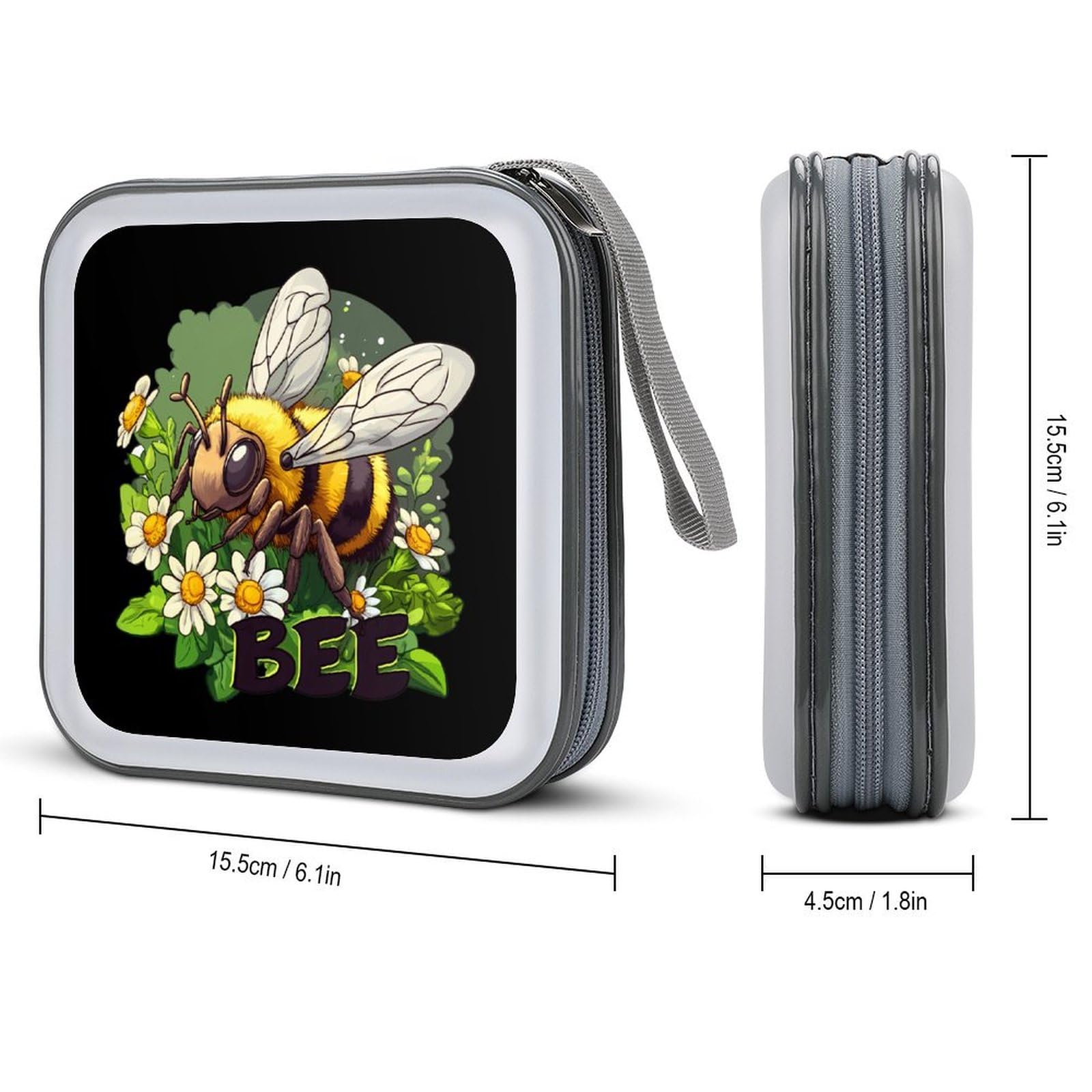 Bee Daisy Flower CD Case Portable DVD Holder Storage Organizer for Home Travel