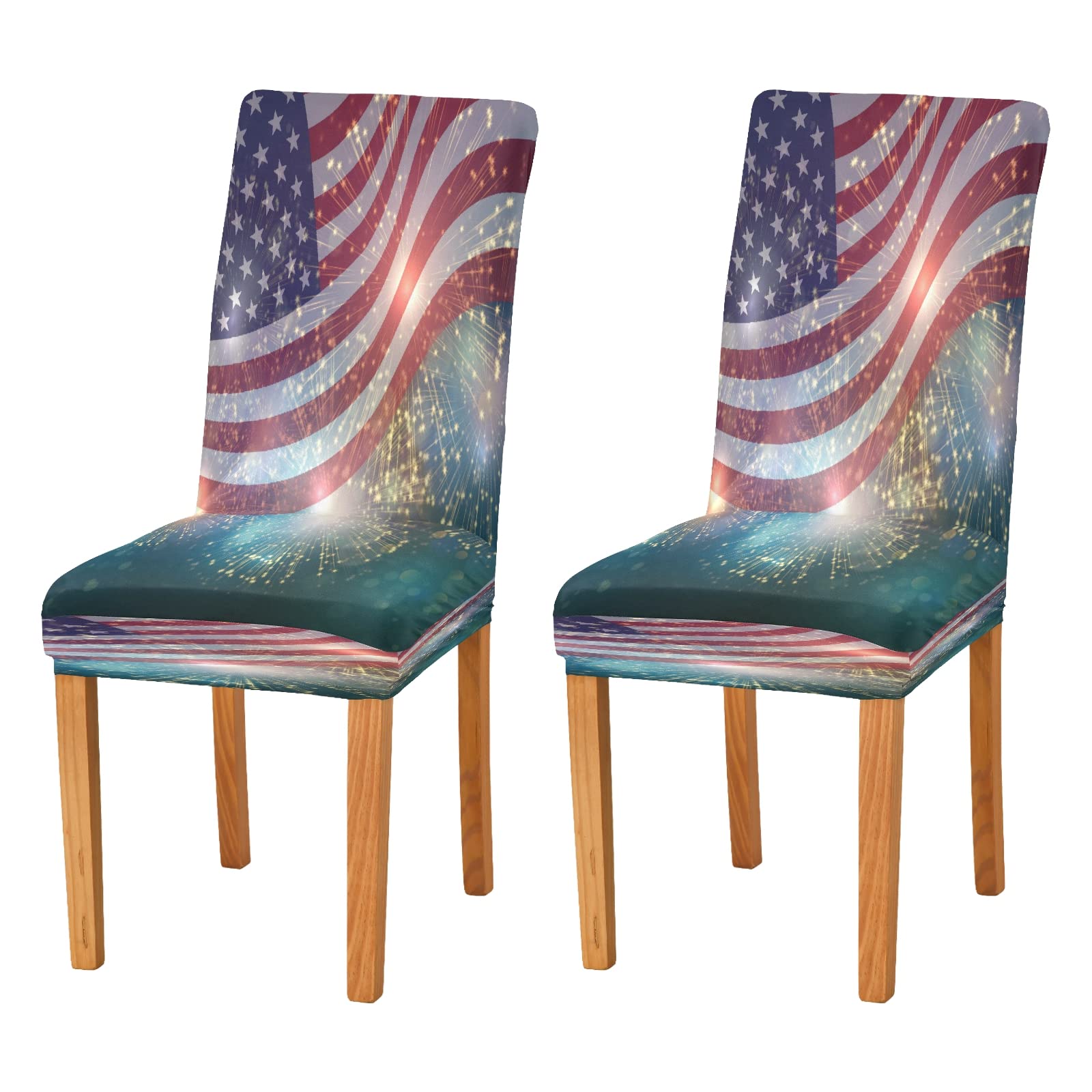 ALAZA American Flag 4th of July Independence Day Chair Covers Slipcovers for Dining Room Hotel Office Party Soft Stretch Spandex Seat Slipcover Set of 4