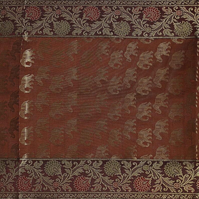 Image of Living Room Decor Handmade Banarasi Silk Table Runner for Center /Dining Table (16 x 60 Inches) (Heavy Zari Brocade ) (Coffee)
