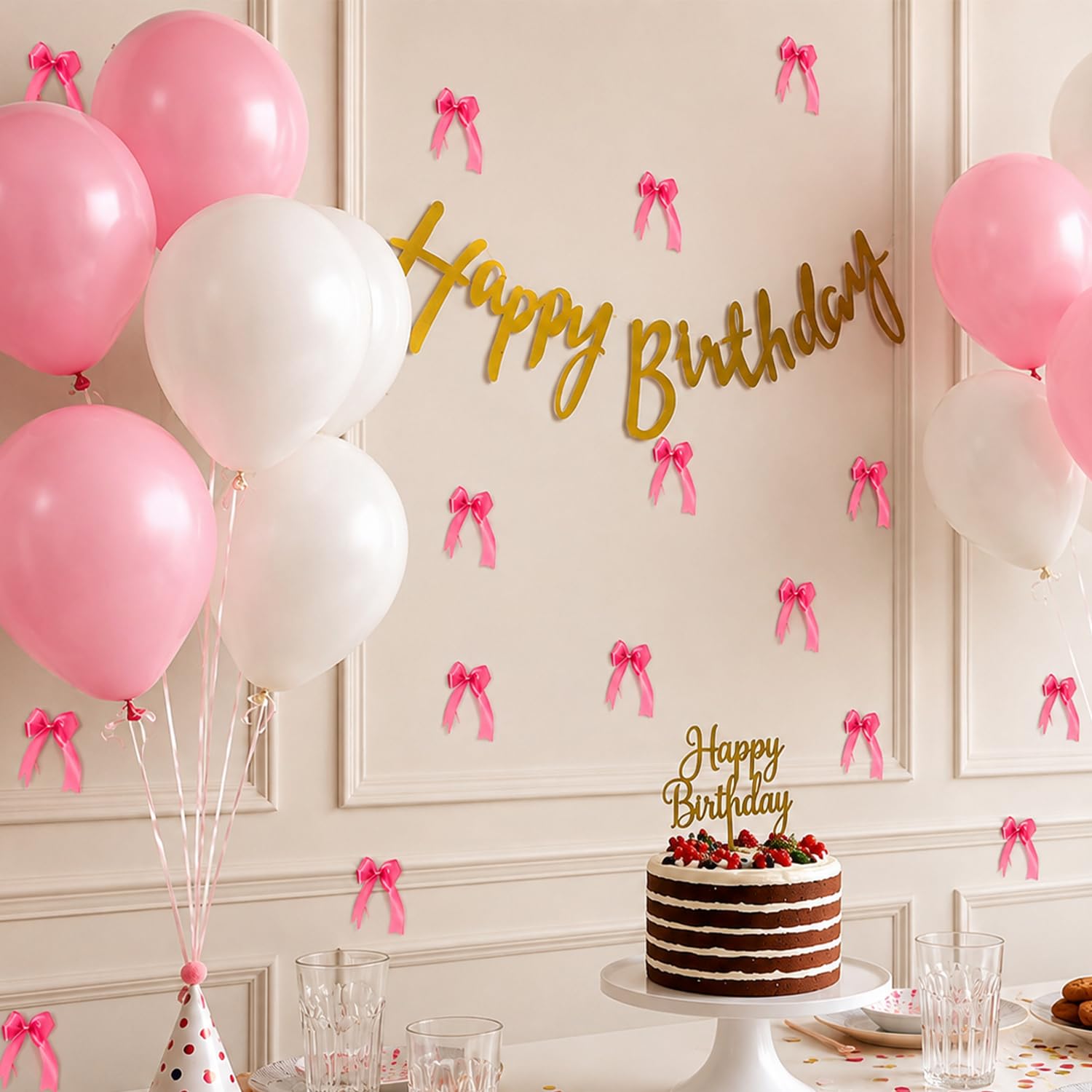 Pink & White Birthday Decorations - 33 Pcs Kit -3