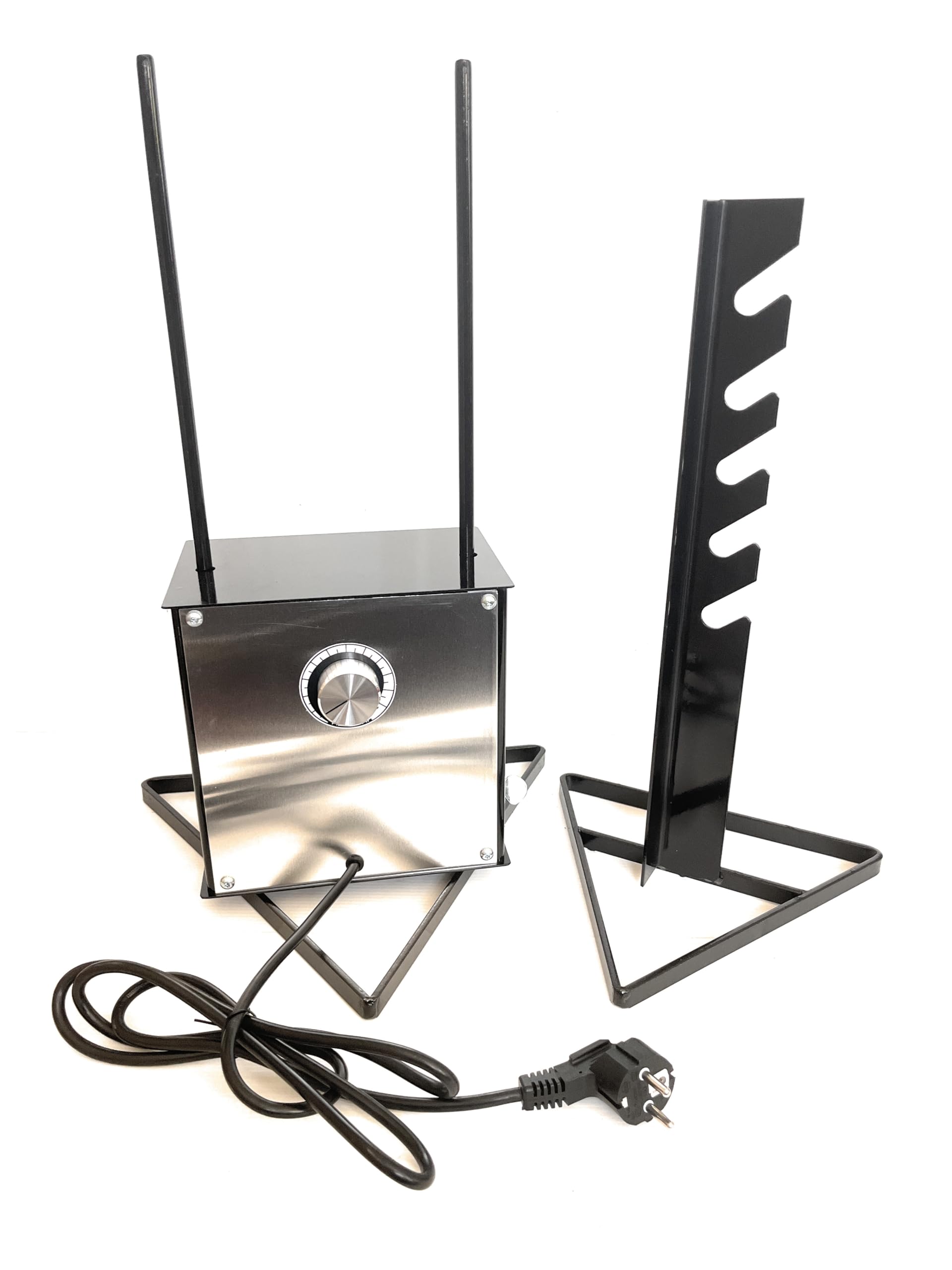 Tournebroche électrique géant avec 'vitesse variable- plat Lèche-frite -Broche section hexagonale Longueur cm 120 avec 2 fourchettes Charge maximale 40 kg