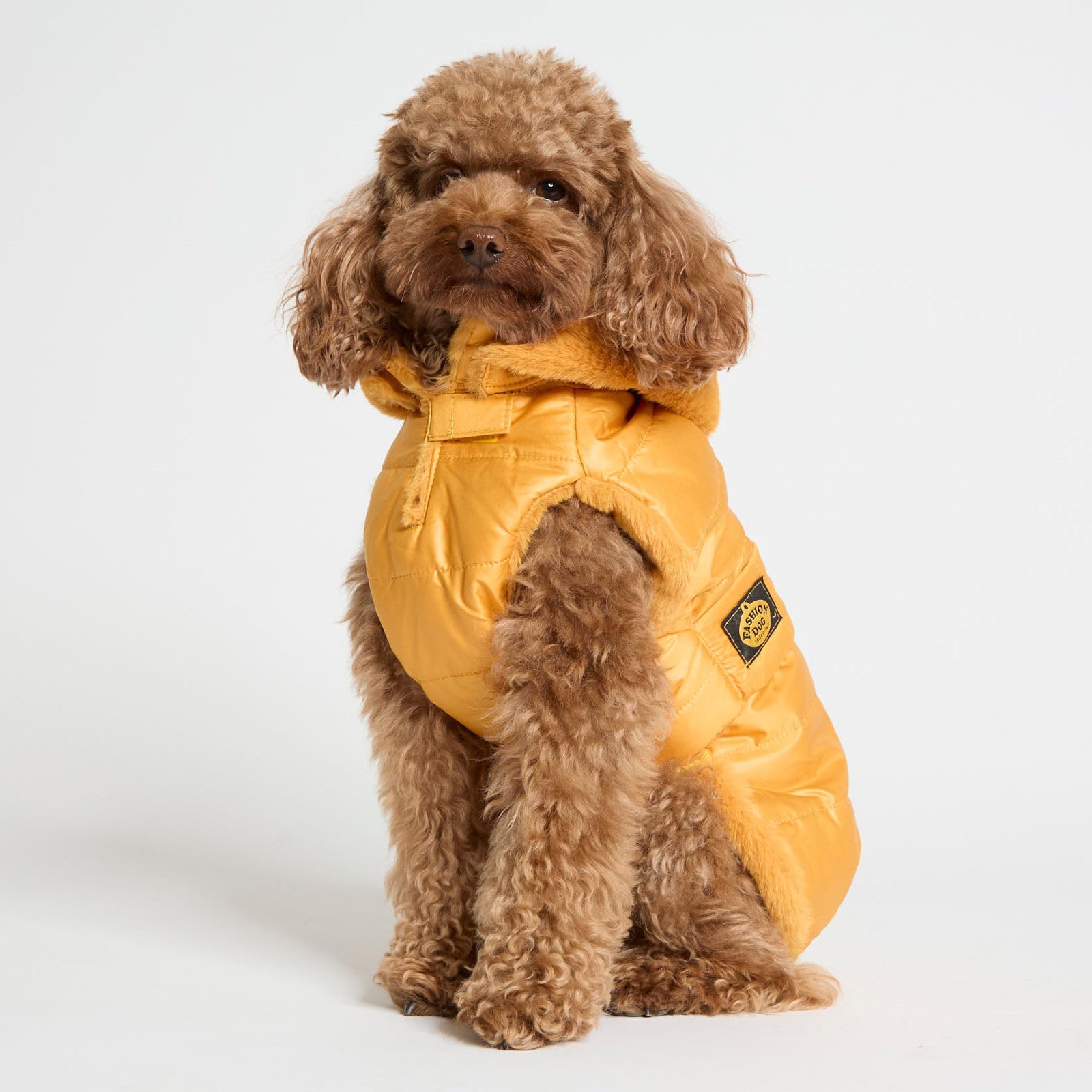 Fashion Dog Hunde-Steppmantel mit Abnehmbarer Kapuze - Ocker-Gelb - 36 cm