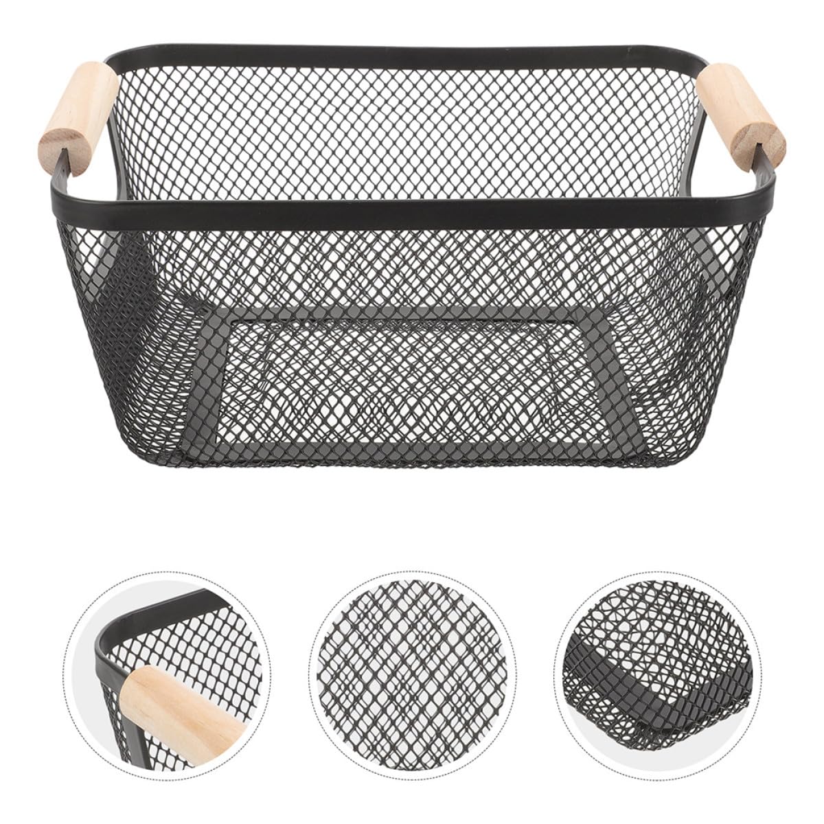 2 Stück Aufbewahrungskorb aus Eisen mit Holzgriffen Stabiler Drahtkorb für Küche und Schlafzimmer Multifunktional und Nordischen Design