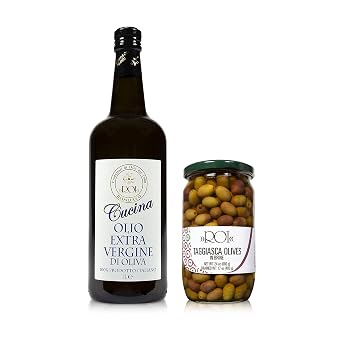 ROI Ligurian Italian Extra Virgin Olive Oil First Cold Pressed - Cucina Olive Oil Imported from Italy and ROI Italian Taggiasca Olives in Brine - Whole Olives with Pits