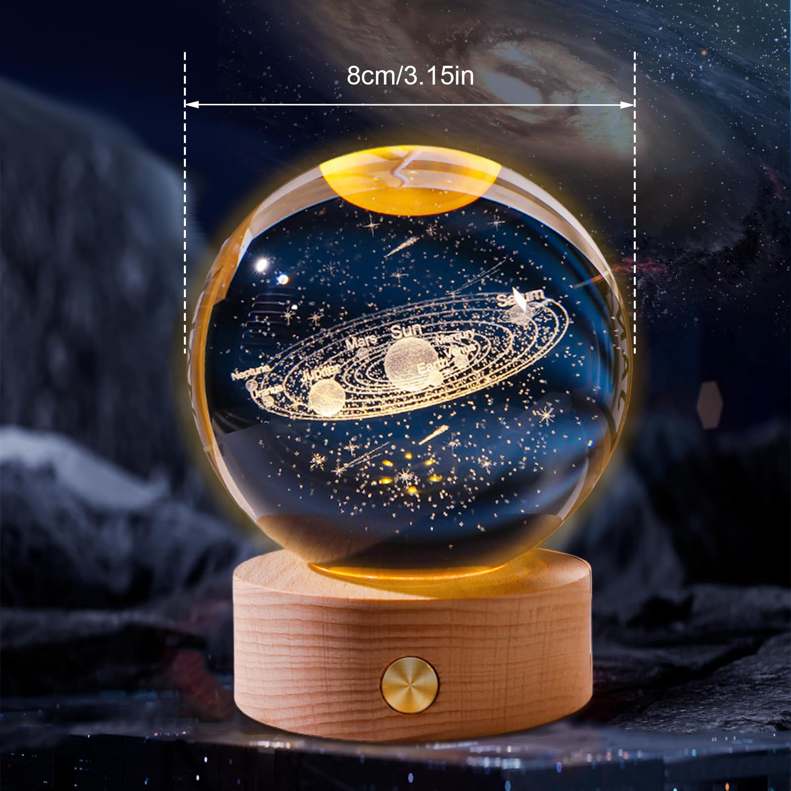 Besot Sfera d crstallo 3D Galaxy con base n legno lumnosa, regalo