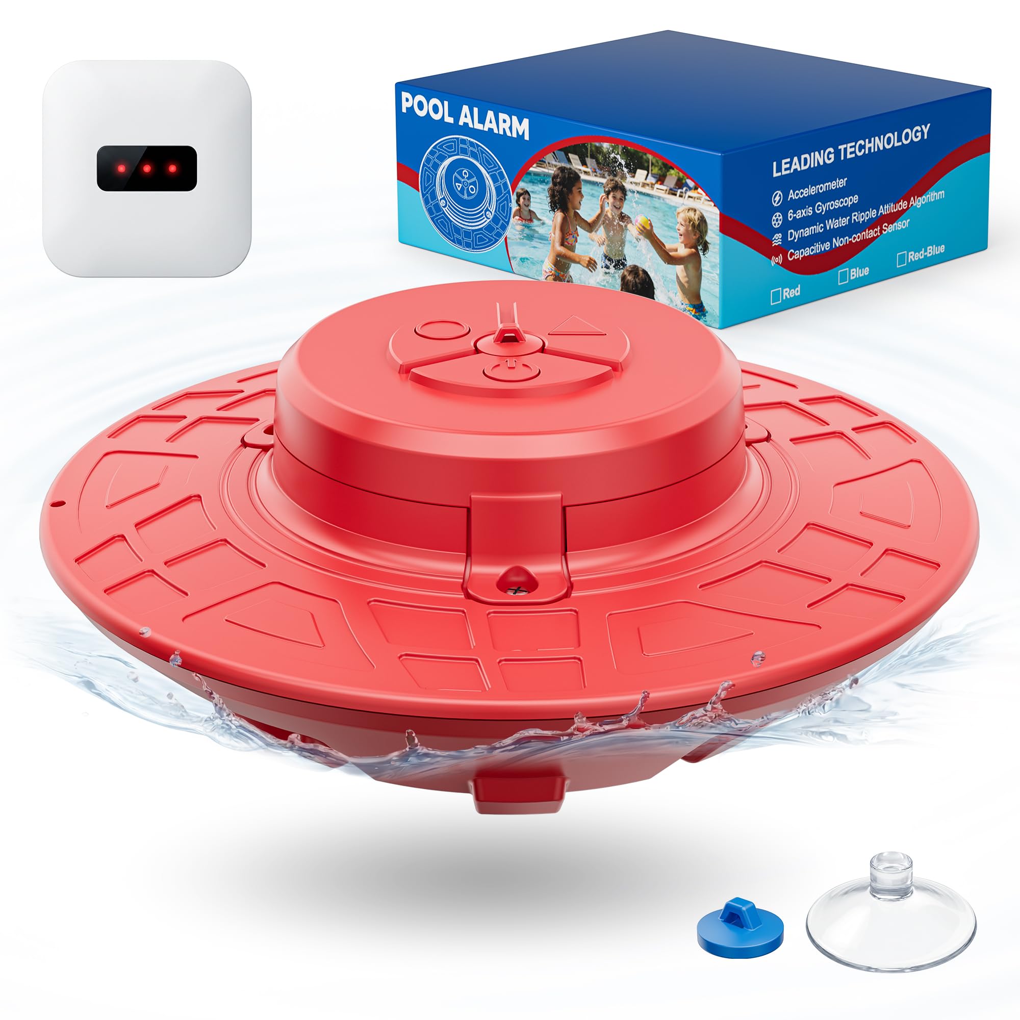 Photo 1 of Pool Alarm for Inground & Above Ground Pools, Adjustable Sensitivity 85dB+ Loud Alerts, Weatherproof Floating Pool Safety Alarms for Kids and Pets (Red)