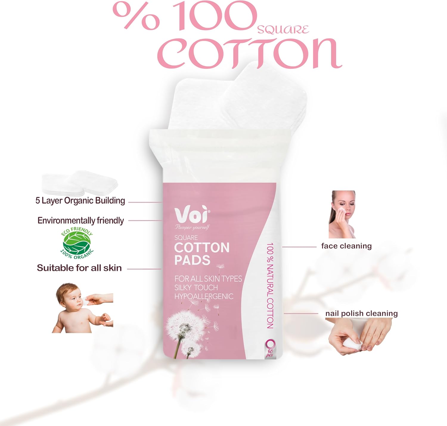 Cotton Pads, Premium Ultra Soft Multi Purpose 5 Layer, Non-Woven, Gentle and Versatile Skin Care Large Rectangle Pads for Salon and Spa Use, Soft, Strong and Durable, Latex Free, 2 Pack of 100 pcs