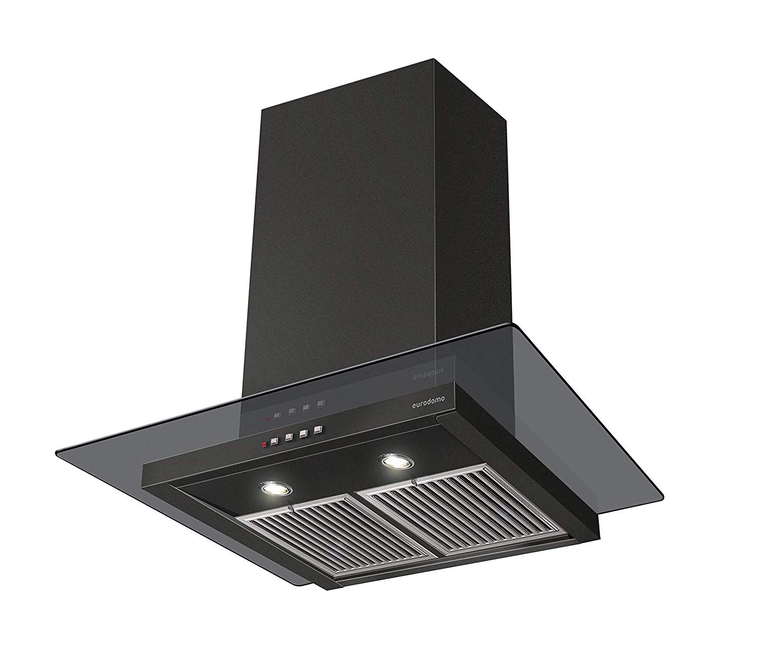 Eurodomo 60 cm 1200 m³/hr straight glass Kitchen Chimney (HOOD MARBLE PB BK 60 (EURODOMO), Baffle Filter, Black)