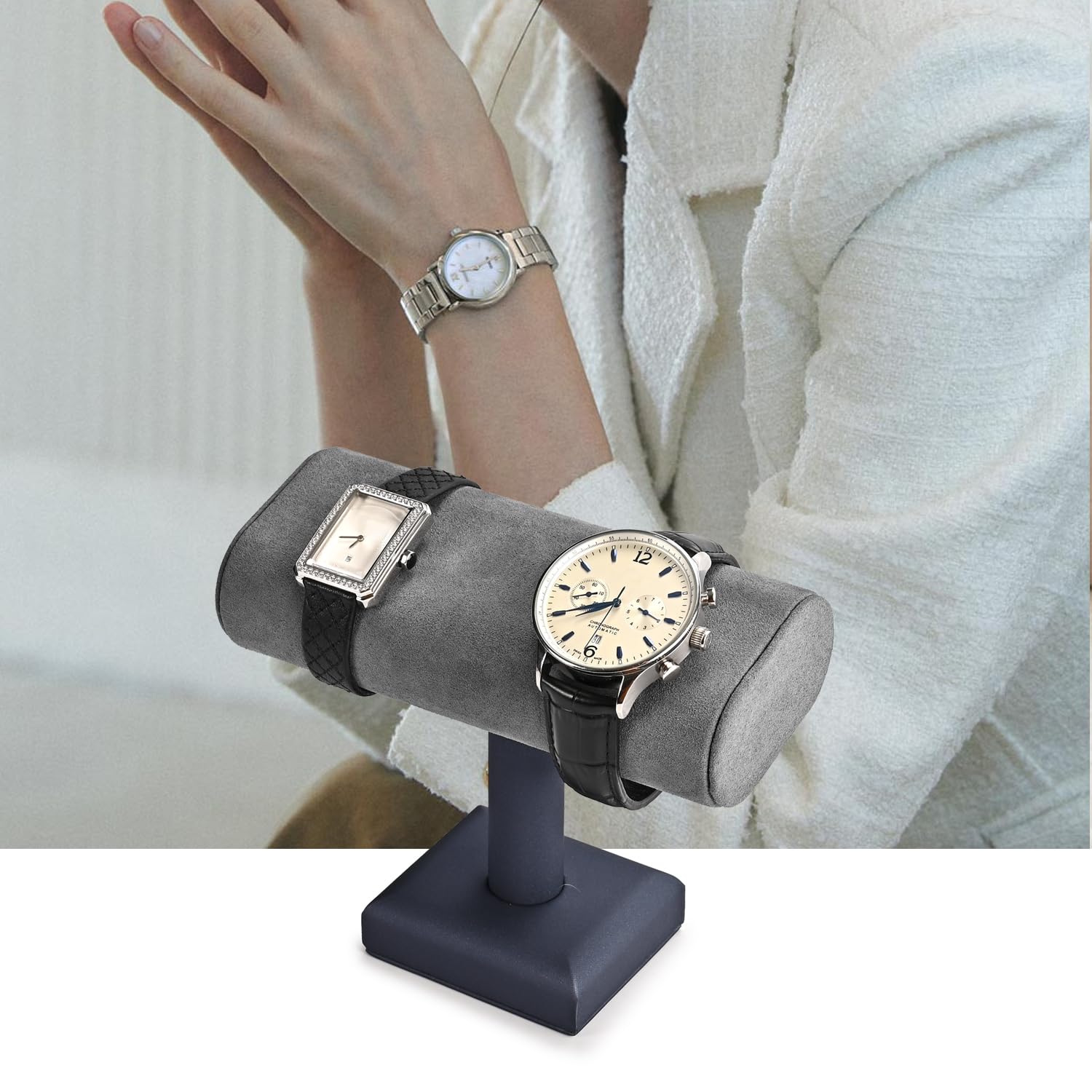 Soporte de Almacenamiento para Relojes Luxury, Color Gris Oscuro, de Microfibra Suave, para tocador, mesita de Noche y exhibición de Joyas.