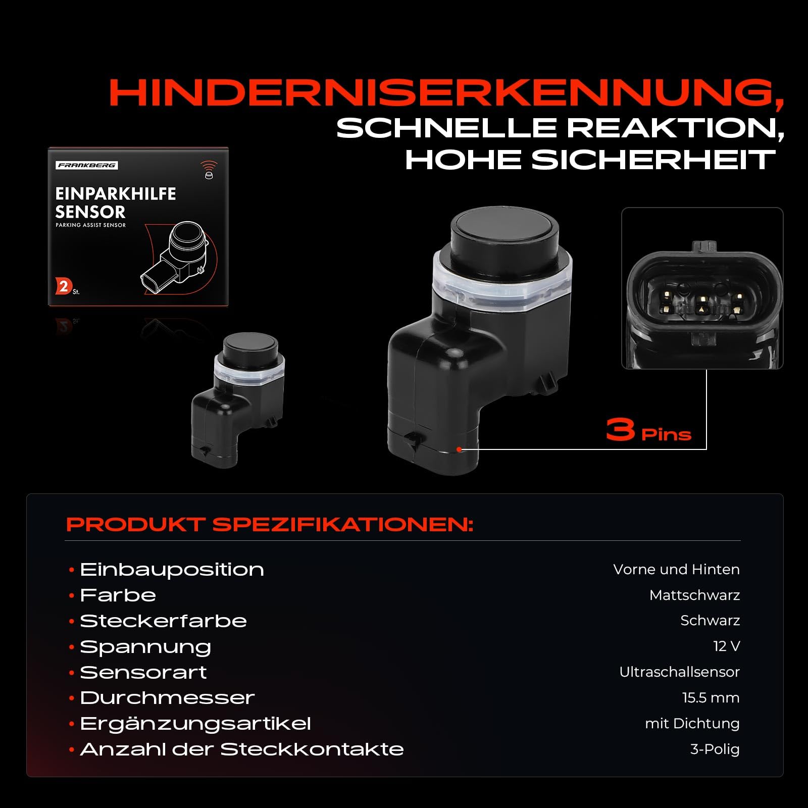 Frankberg 2x Parksensor Einparkhilfe Vorne Hinten Kompatibel mit X3 E83 2.0L-3.0L 2006-2011 PDC Parksensor X5 E70 3.0L-4.8L 2006-2013 X6 E71 E72 3.0L 4.4L 2008-2014 Replace# 66209139868