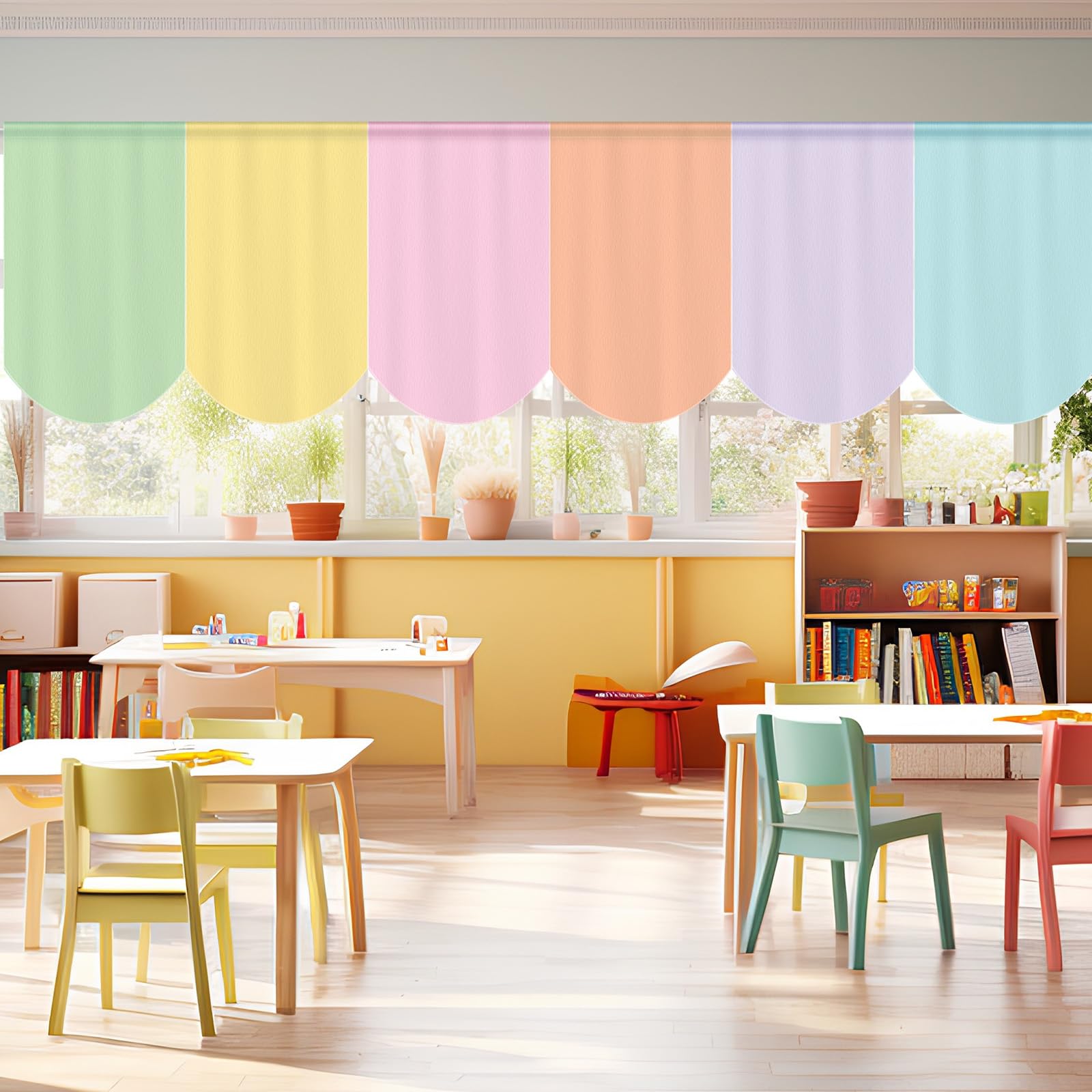 SmoothNovelty 6 Pcs School Classroom Curtains Back to Classroom Colorful Curtains for Kindergarten Daycare Primary Bedroom Playroom Room Decor(Pastel)