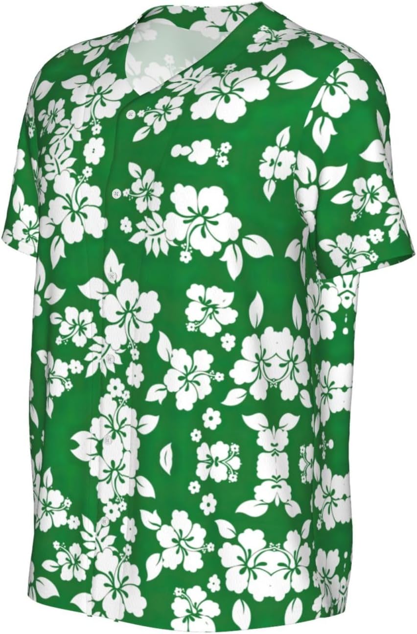 Hawaii Flower Stylish Softball Jersey,Personalized and Breathable Baseball Button Down for Men for All Seasons and Occasions