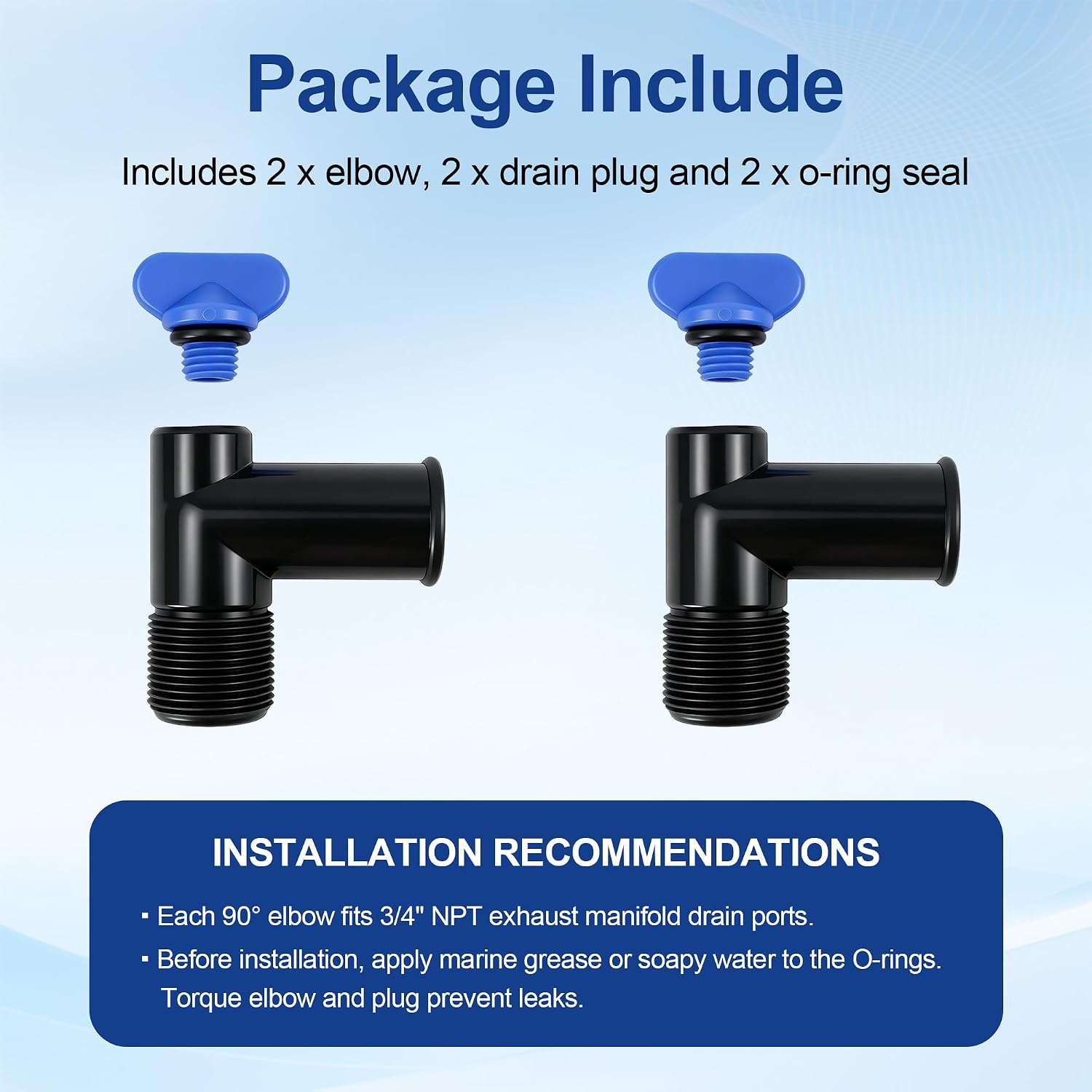 MARKGOO Exhaust Manifold Drain Elbow with Plug Kit 862210A01 90 Degree