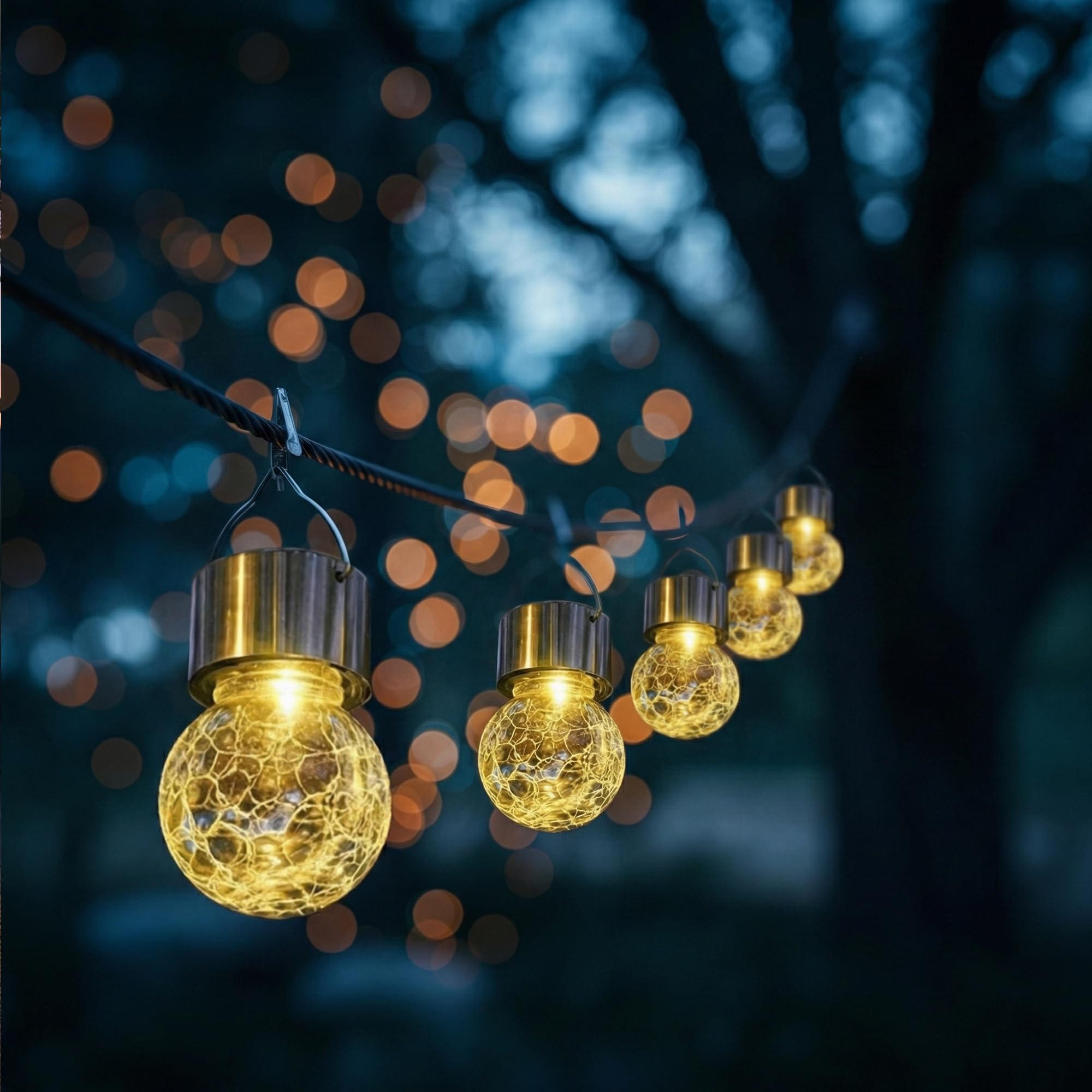 Lanterne solari per esterni, luci a sfera a energia solare, impermeabili, decorative, in vetro incrinato, ornamenti per pastore, gancio, albero, ombrello, recinzione, giardino, cortile, decorazione