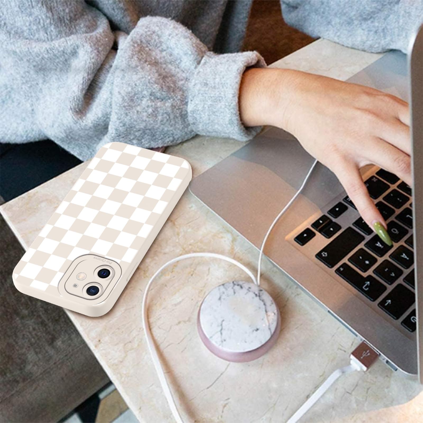 Bonita funda a cuadros para iPhone 11 de 6.1 pulgadas, diseño de celosía de ajedrez, funda estética, delgada, suave, silicona TPU a prueba de golpes, funda protectora completa para cámara para