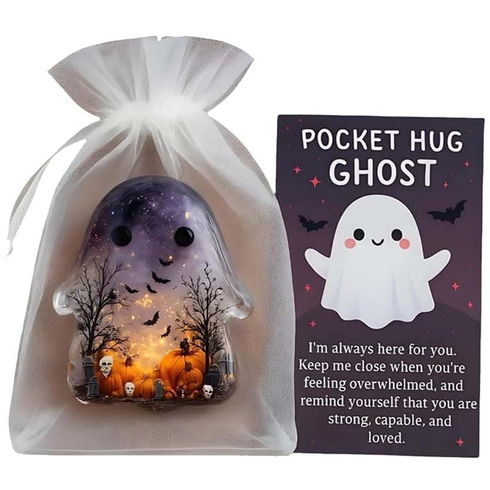 Explcior Pocket Ghost Hug, Emotional Support Ghost with Encouragement Card Cute Mini Charm, Inspirational Gift for Friends, Emotional Support Token, Small Decorative Keepsake(D)