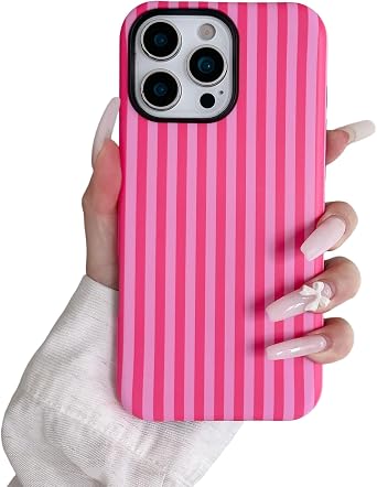 Striped Phone Case for iPhone 16 Pro, Hot Pink