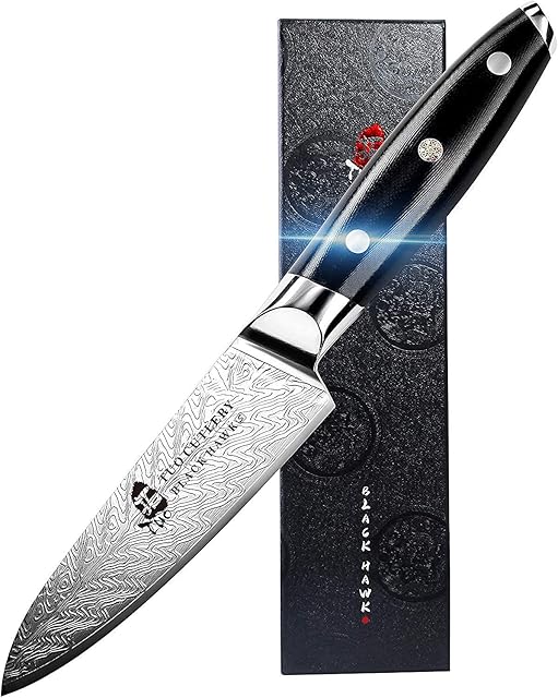 TUO Paring Knife Peeling Knife 3.5 inch Small Fruit Knife German High Carbon Stainless Steel Kitchen Knife-Water Flow Pattern Blade-G10 Full Tang Handle-Black Hawk S Series