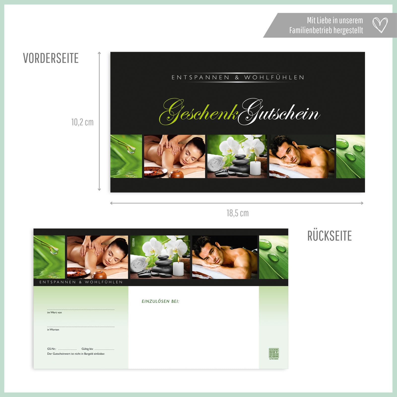 Gutschein-Set. 100x Gutschein + Kuvert. Für Kosmetikinstitut Massagepraxis Wellness Spa, blanko zum selber Ausfüllen.