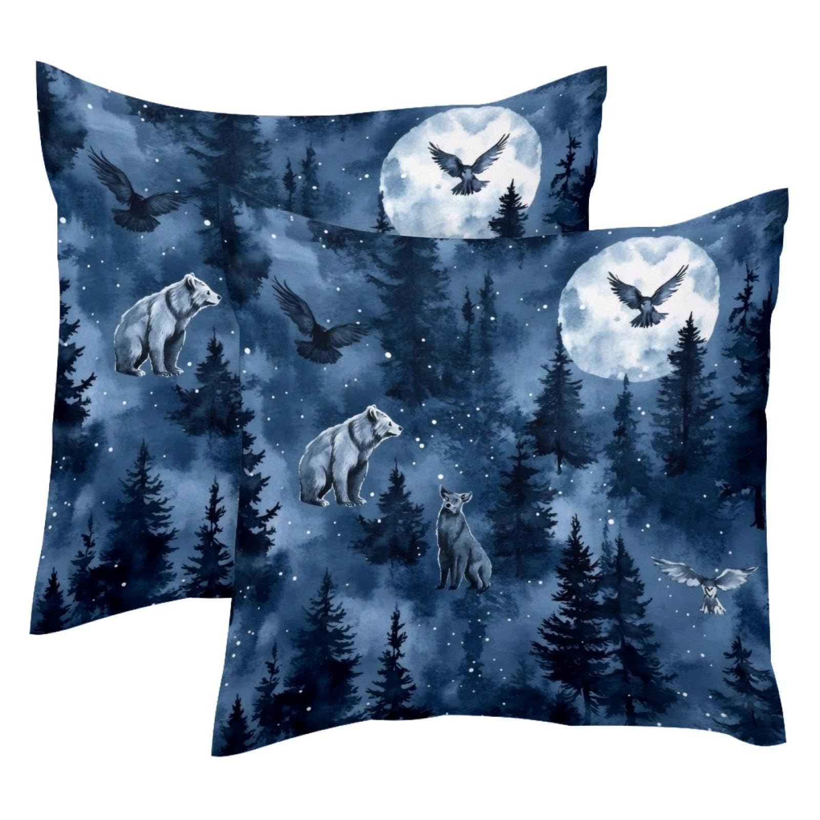 2 fundas de cojín de animales bosque nocturno de terciopelo para cama y almohada moderna