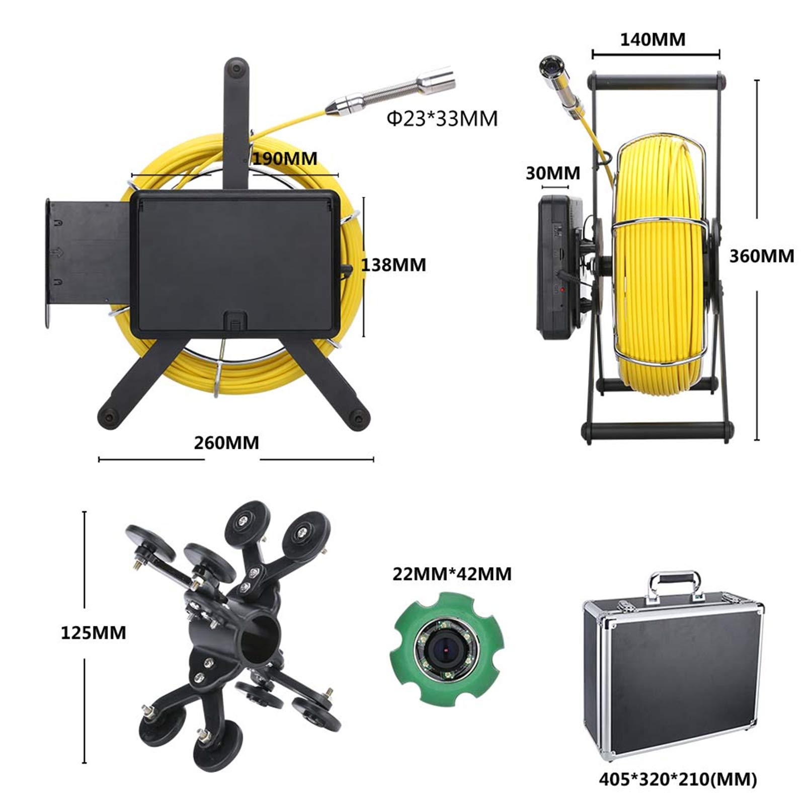 Telecamera di ispezione Wireless WiFi con contametri, Telecamera di Scarico fognario endoscopio per condotte IP68, periscopio DVR con Monitor da 7 Pollici, con