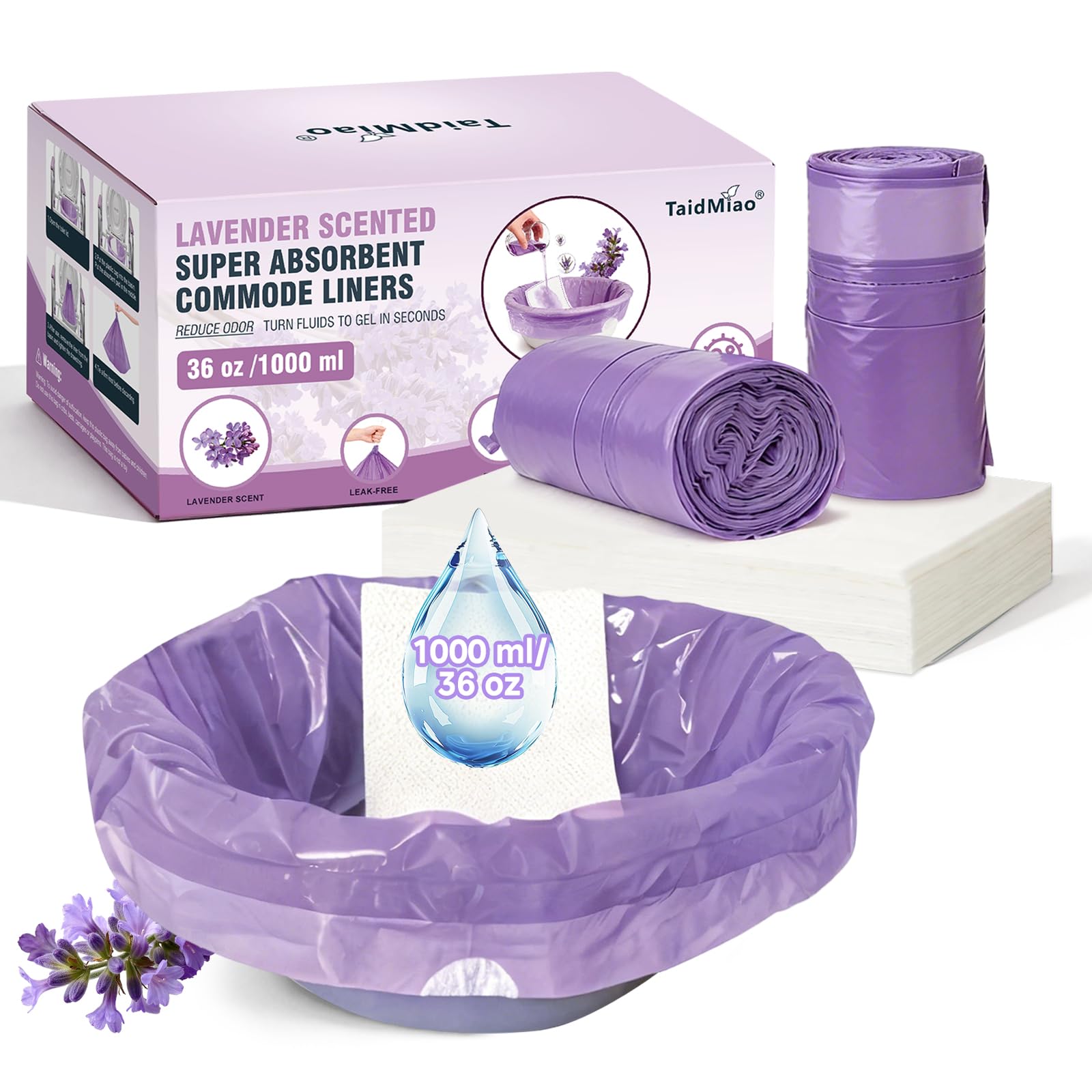 Photo 1 of TaidMiao Bedside Commode Liners with Pads - 50 Count