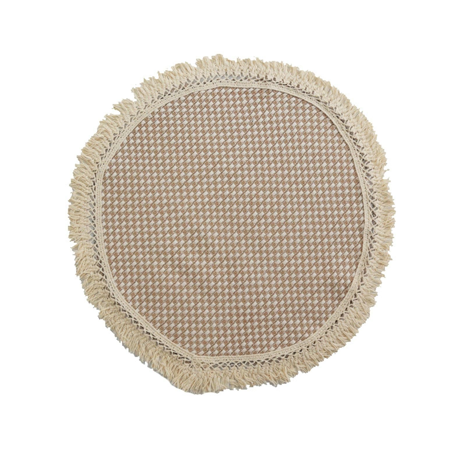 Platzset 8 Stück, Platzdeckchen Rund 30CM rutschfest Gewebte mit Gitter und Quaste Platzdeckchen für Glastisch