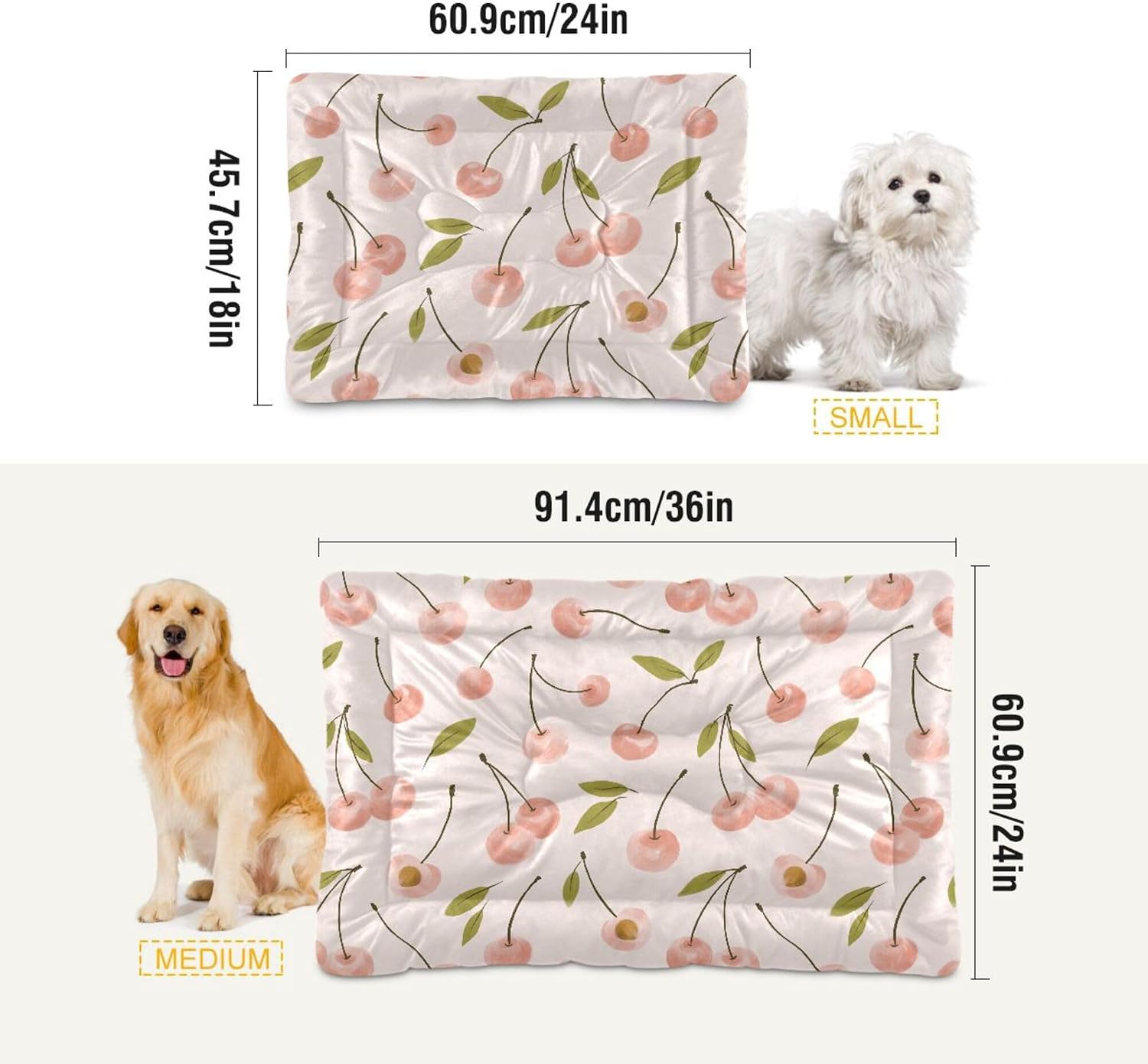 review Cherry Fruit Pet Bed Crate Mat Comfortable Non-Slip Bottom Design Washable Cushion Padding Pet for Small Medium Dogs Dogs and Cats,24x18in