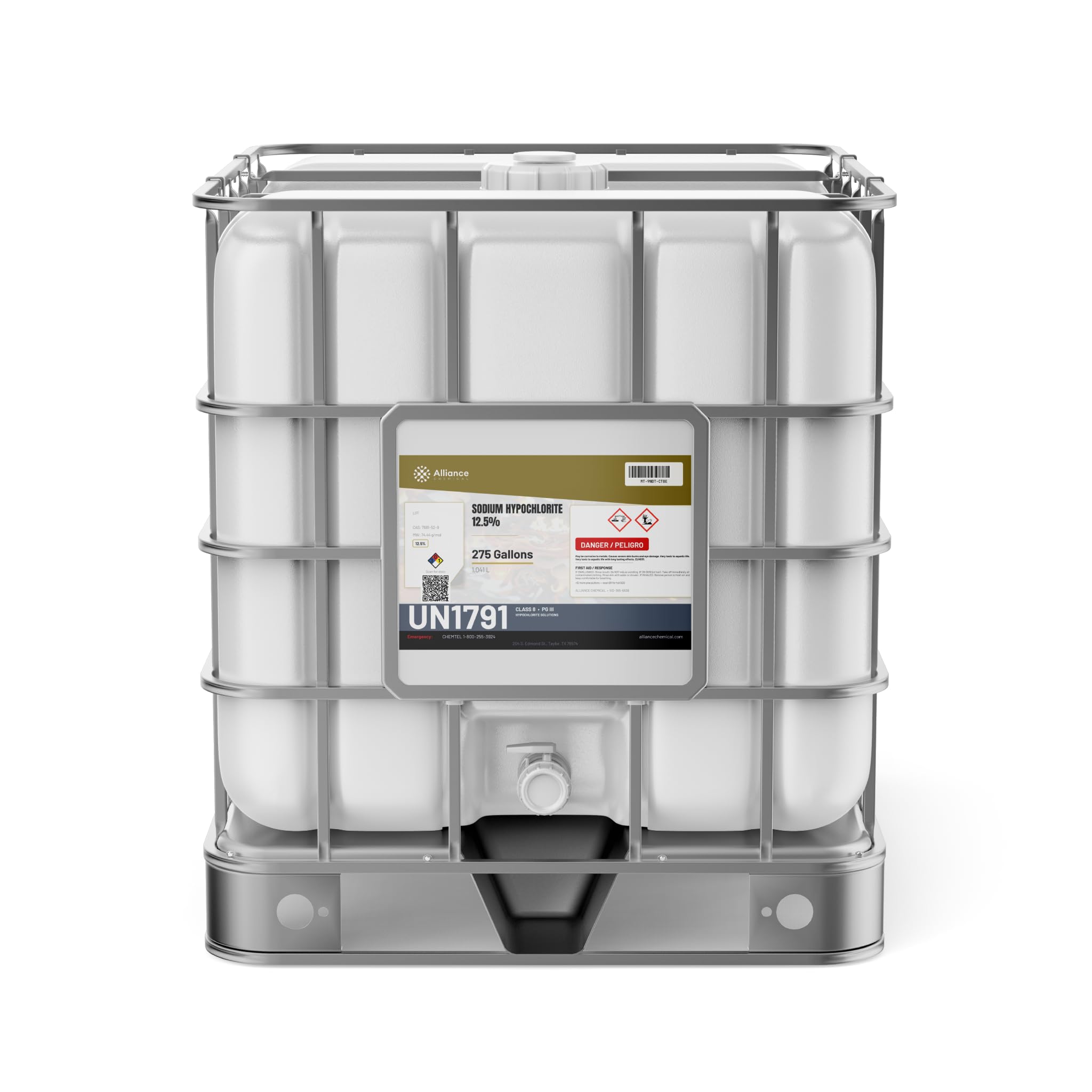 Sodium Hypochlorite 12.5% - Pool Chlorine &amp; Water Treatment Bleach - 275 Gallon IBC Tote - High Purity - Alliance Chemical