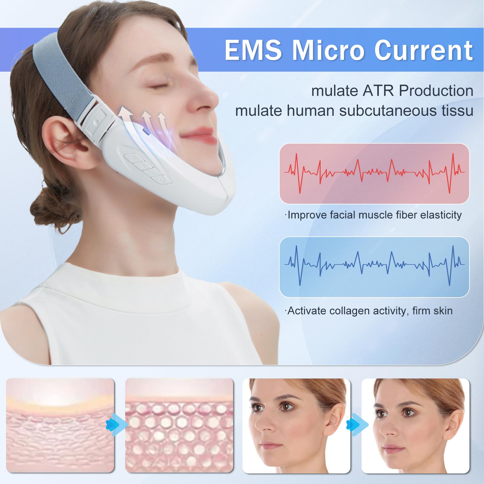 Elektrisches V Gesichtsmassagegerät, Elektrisch V-Face Shaping Massager Schönheitsmesser Gesichtslifting Maschine 6 Modi 12 Intensitätsstufen für Toninggeräte Antioxidation, Hautreparatur