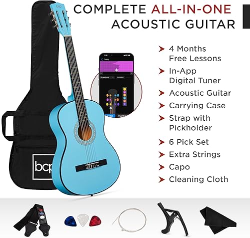 Vista 112 de Best Choice Products - Kit de guitarra acústica para principiantes, 38 pulgadas Rayos de sol