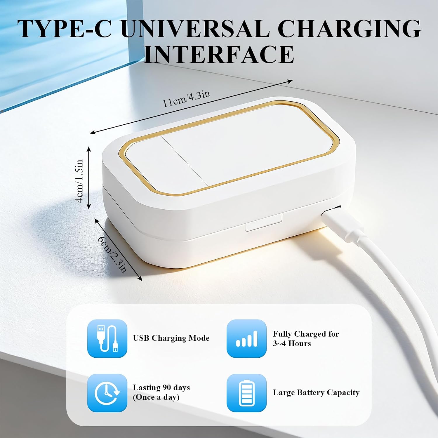Contact Lens Clean Machine, Portable Ultrasonic Contact Lens Cleaner with 4 Timing Modes, Disinfection with Blue Light, 360° High-Frequency Vibration for Cleaning Soft Lenses, White