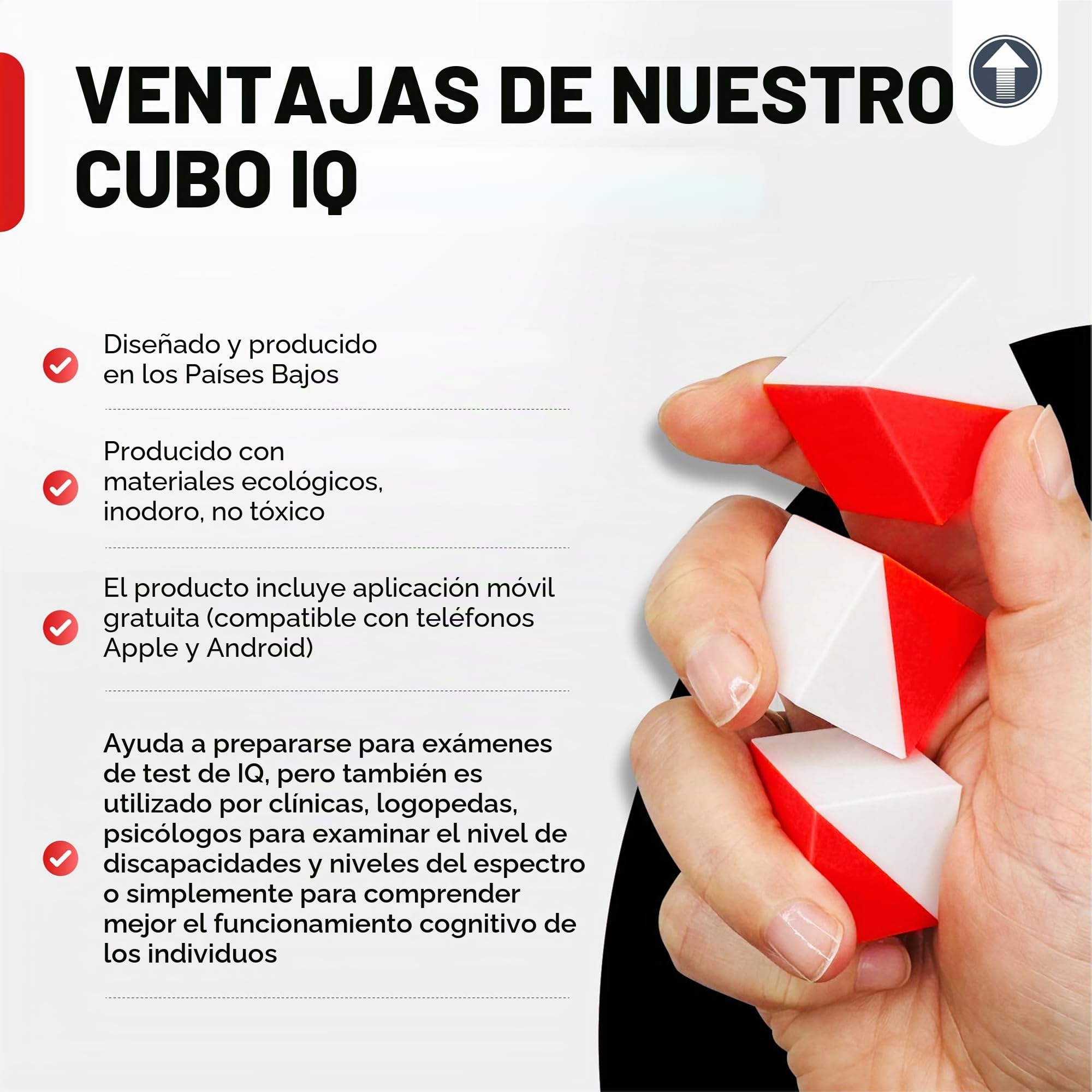 PrfcNL Cubos de prueba (rojo y blanco) - Estudio para pruebas de diseño de bloques, prueba de razonamiento espacial cognitivo, 9 cubos de Kohs, preparación de pruebas WAIS y Wisc, 1002IQBOX