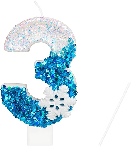 Velas de cumpleaños número 3 de 3.74 pulgadas, decoraciones de fiesta de cumpleaños temáticas de Elsa, velas de cumpleaños extra grandes con Velas de cumpleaños número 3 de 3.74 pulgadas, decoraciones de fiesta de cumpleaños temáticas de Elsa, velas de cumpleaños extra grandes con